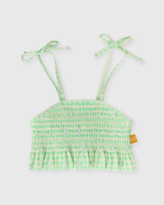 Goldie + Ace Gingham Daisy Shirred Bikini Top