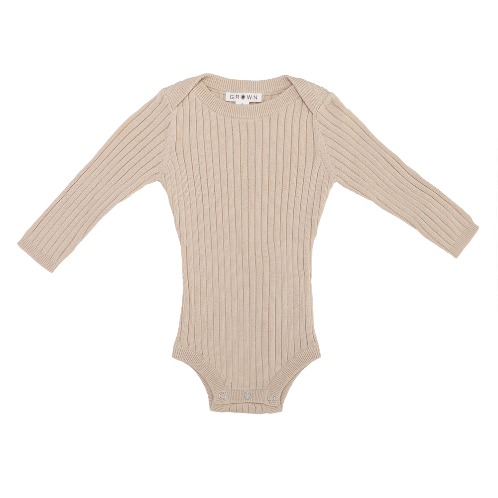Grown Organic Ribbed Essential Bodysuit Pebble