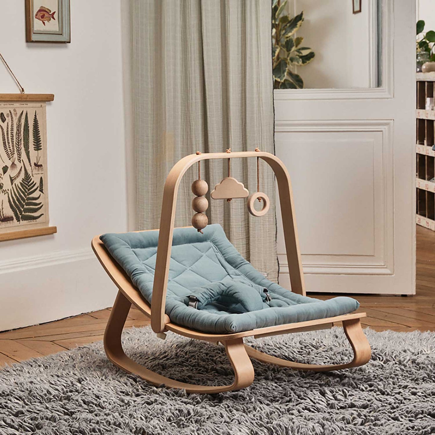 Charlie Crane Levo Baby Rocker Beech with Orage Cushion