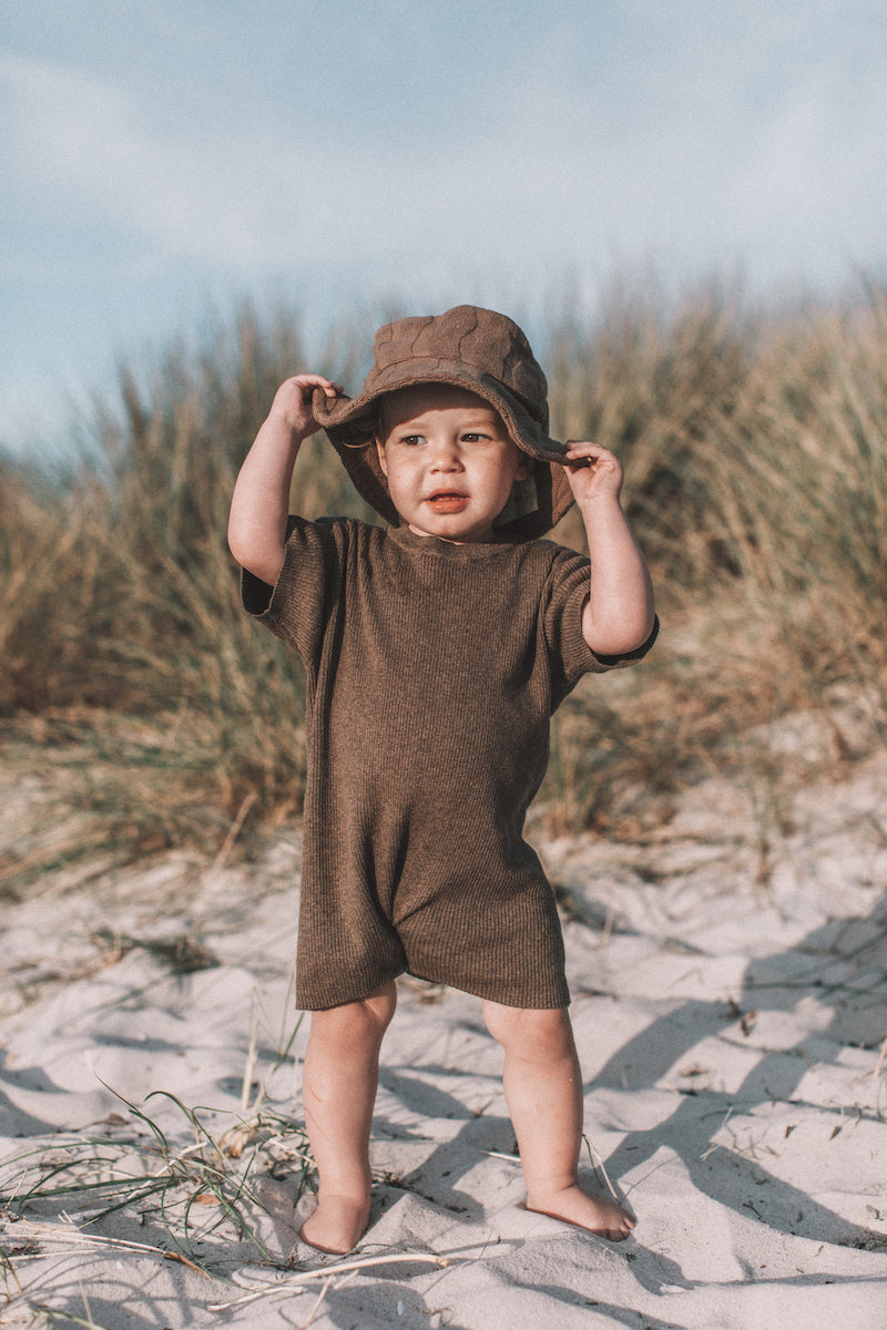 Grown Ribbed Playsuit Mud