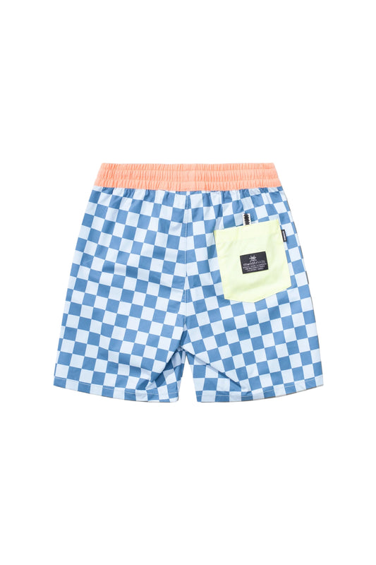Munster Kids Checkedpast Board Short Pale Blue