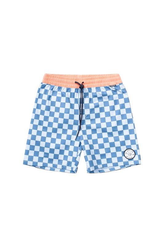 Munster Kids Checkedpast Board Short Pale Blue