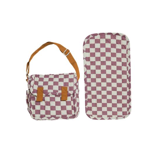Olli Ella Carrie Convertible Changing Bag and Mat Plum Check