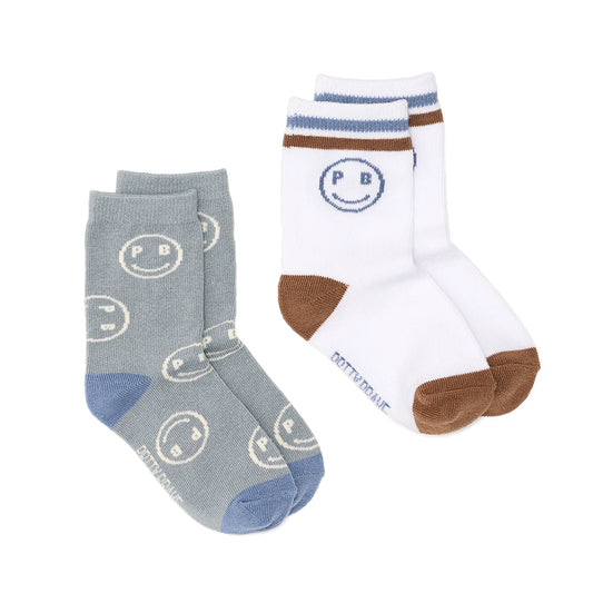 Pretty Brave 2 Pack Smiley Socks Sage White