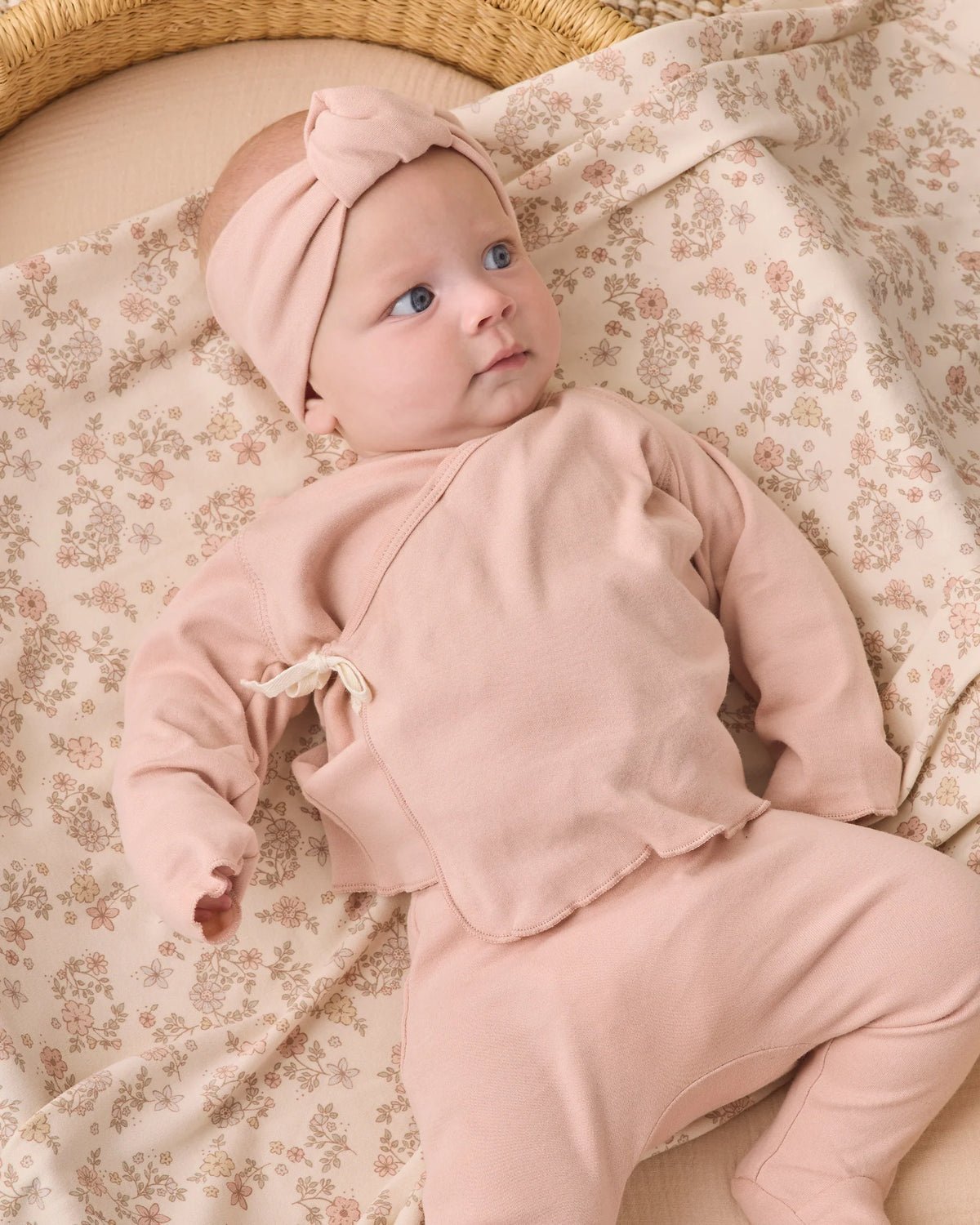 Quincy Mae Wrap Top + Footed Pant Set Dusty Rose
