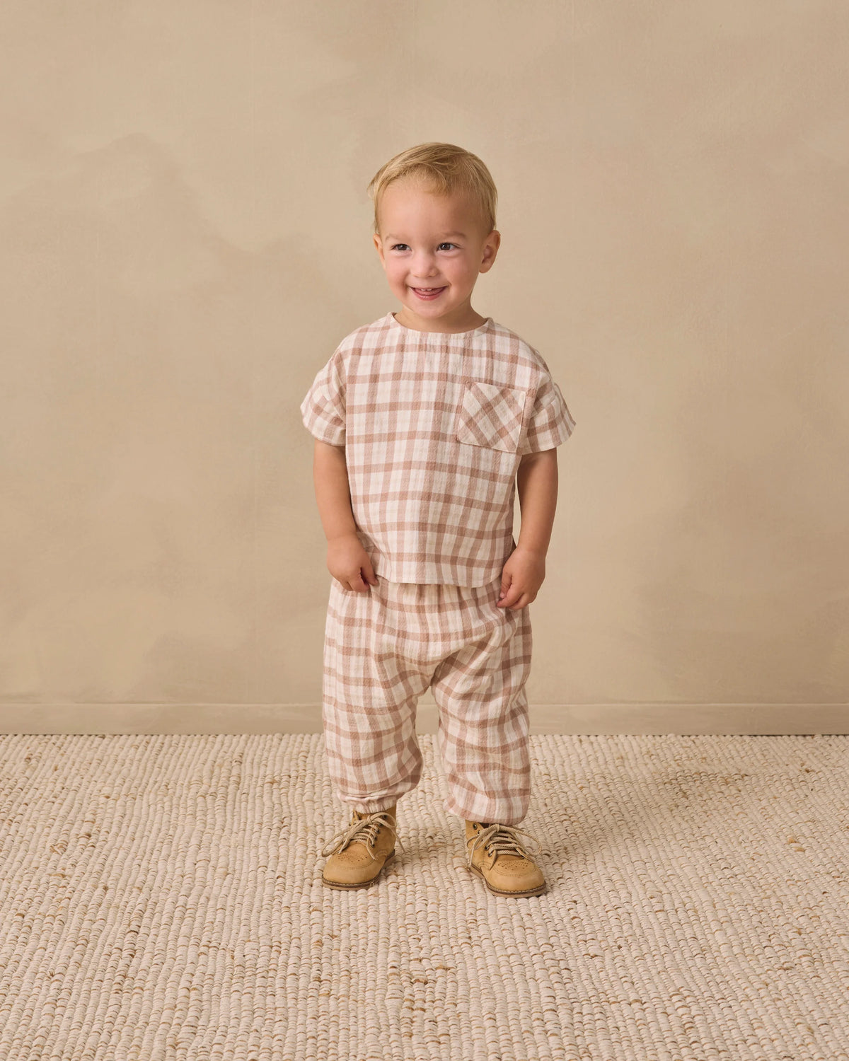 Quincy Mae Woven Pant Rustic Plaid Almond