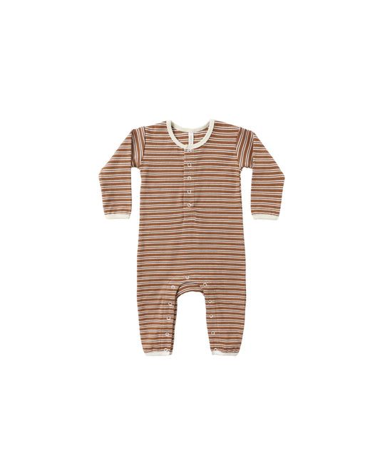 Quincy Mae Ribbed Baby Jumpsuit Cedar Micro Stripe