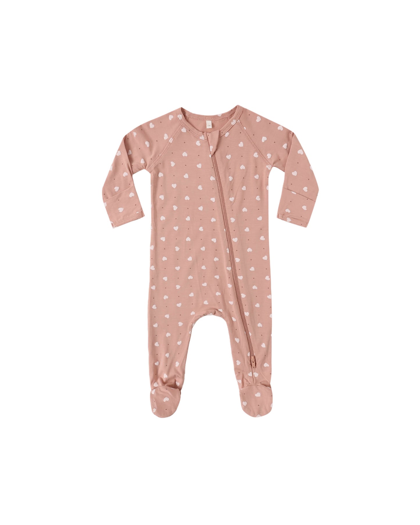 Quincy Mae Bamboo Zip Footie Pink Hearts