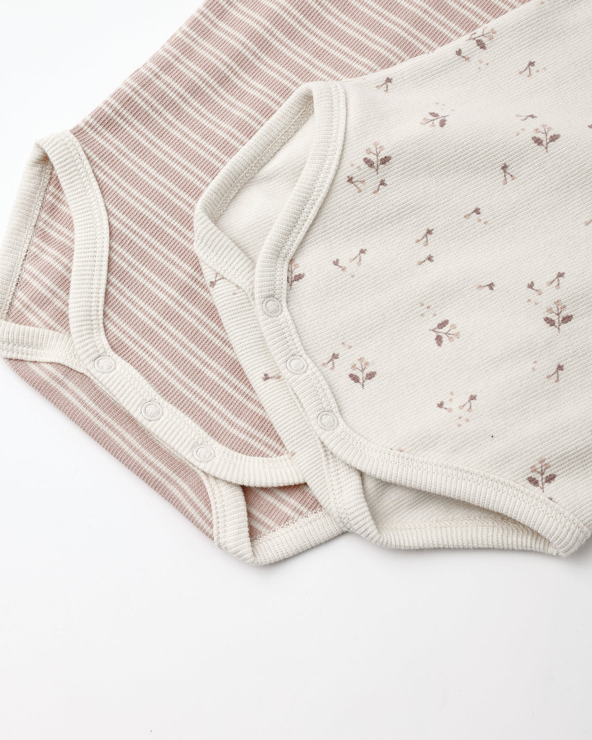 Quincy Mae Ribbed Bodysuit 2 Pack Dusty Rose Microstripe / Fall Ditsy