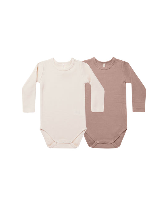 Quincy Mae Waffle Bodysuit 2 Pack Natural Mauve