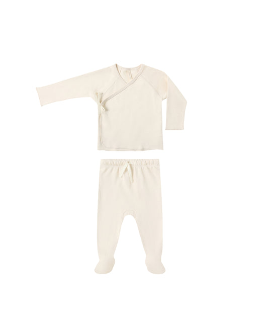 Quincy Mae Wrap Top + Footed Pant Set Natural