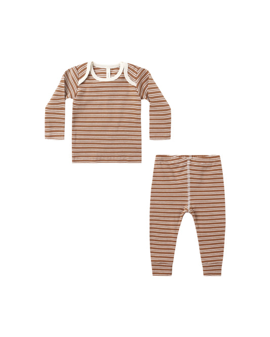 Quincy Mae Ribbed Tee + Legging Set Cedar Micro Stripe