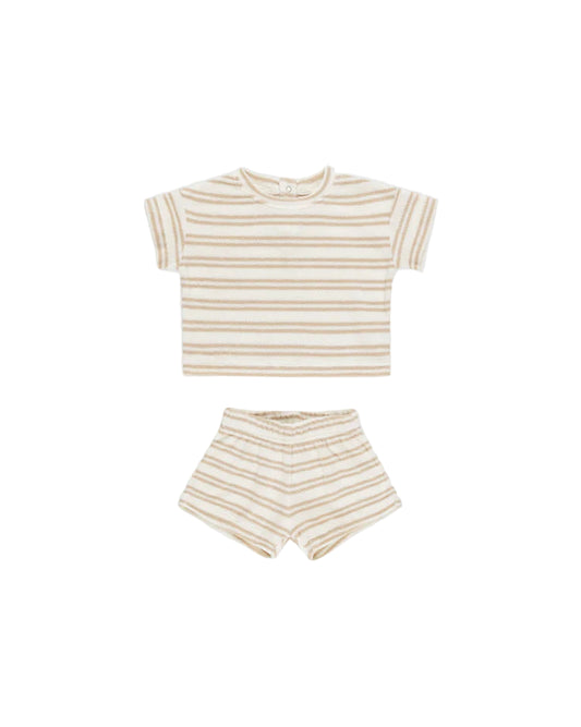 Quincy Mae Terry Tee + Shorts Set Oat Stripe