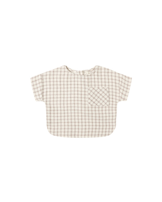 Quincy Mae Woven Boxy Top Cedar Check