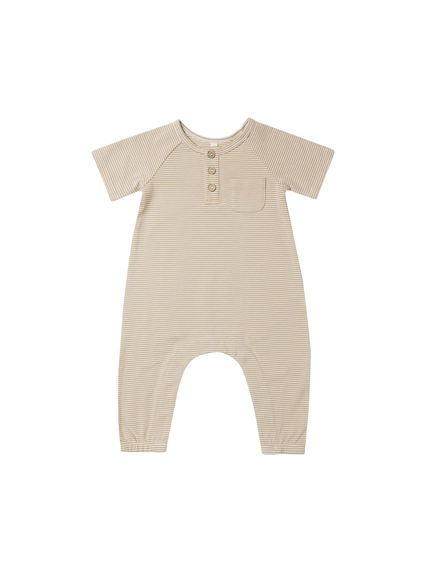 Quincy Mae Short Sleeve Jumpsuit Latte Micro Stripe