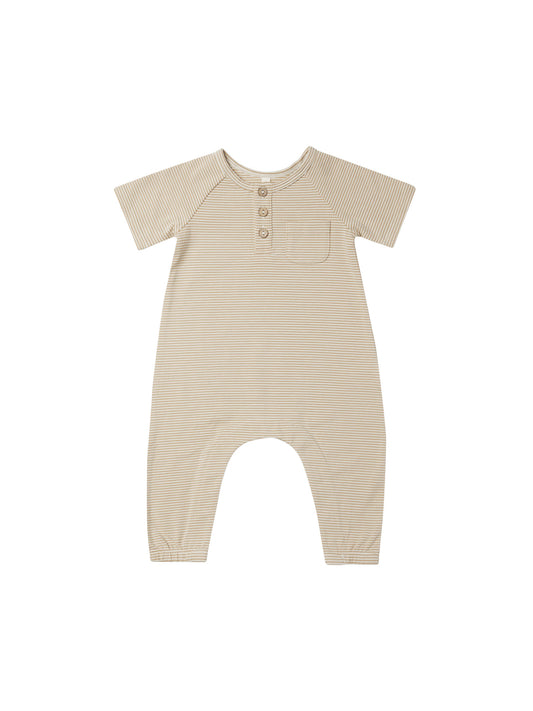Quincy Mae Short Sleeve Jumpsuit Latte Micro Stripe