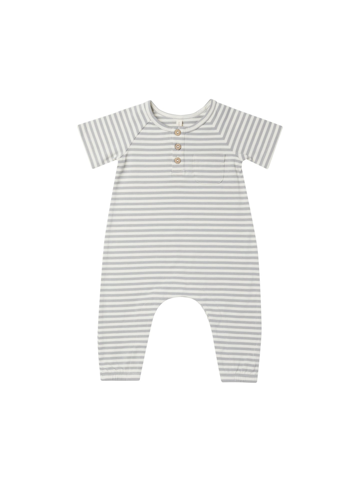 Quincy Mae Short Sleeve Jumpsuit Dusty Blue Stripe