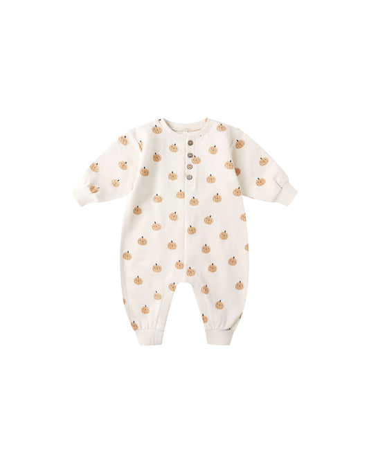 Quincy Mae Relaxed Fleece Jumpsuit Smiley Pumpkins