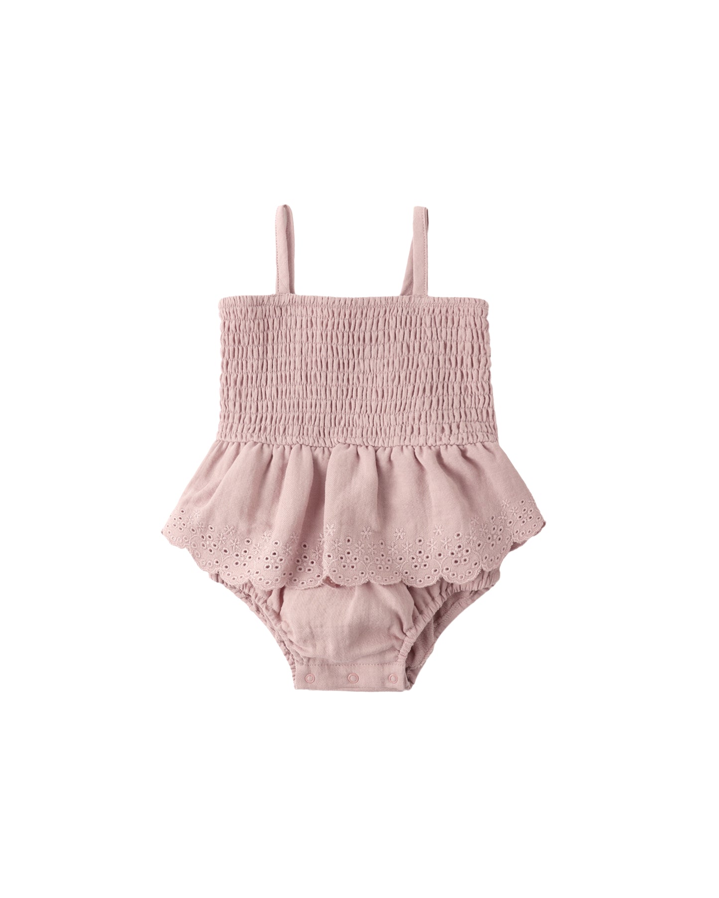 Quincy Mae Smocked Skirted Romper Mauve