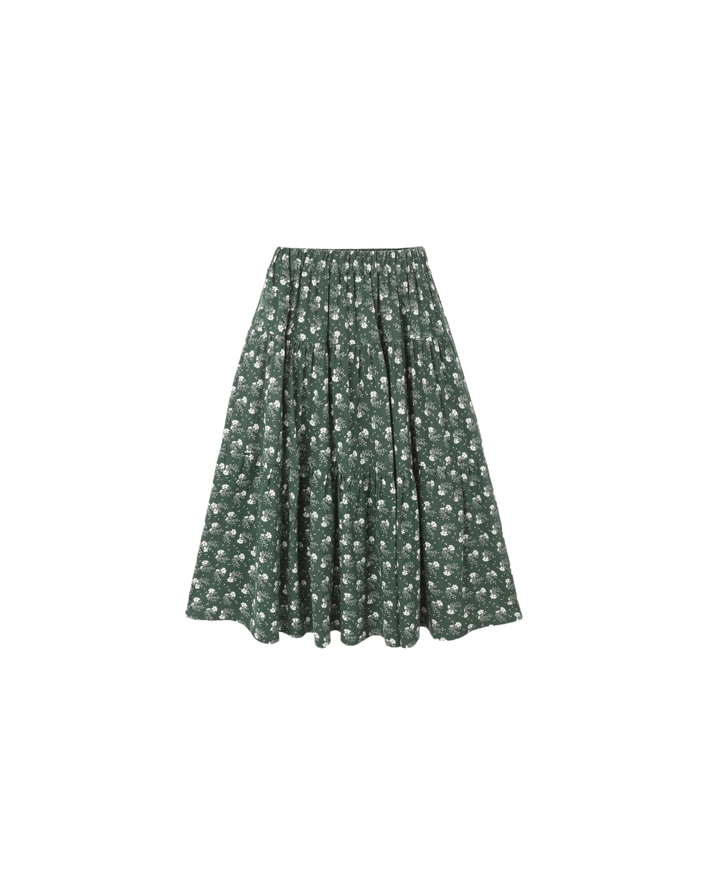 Rylee + Cru Tiered Midi Skirt Green Ditsy