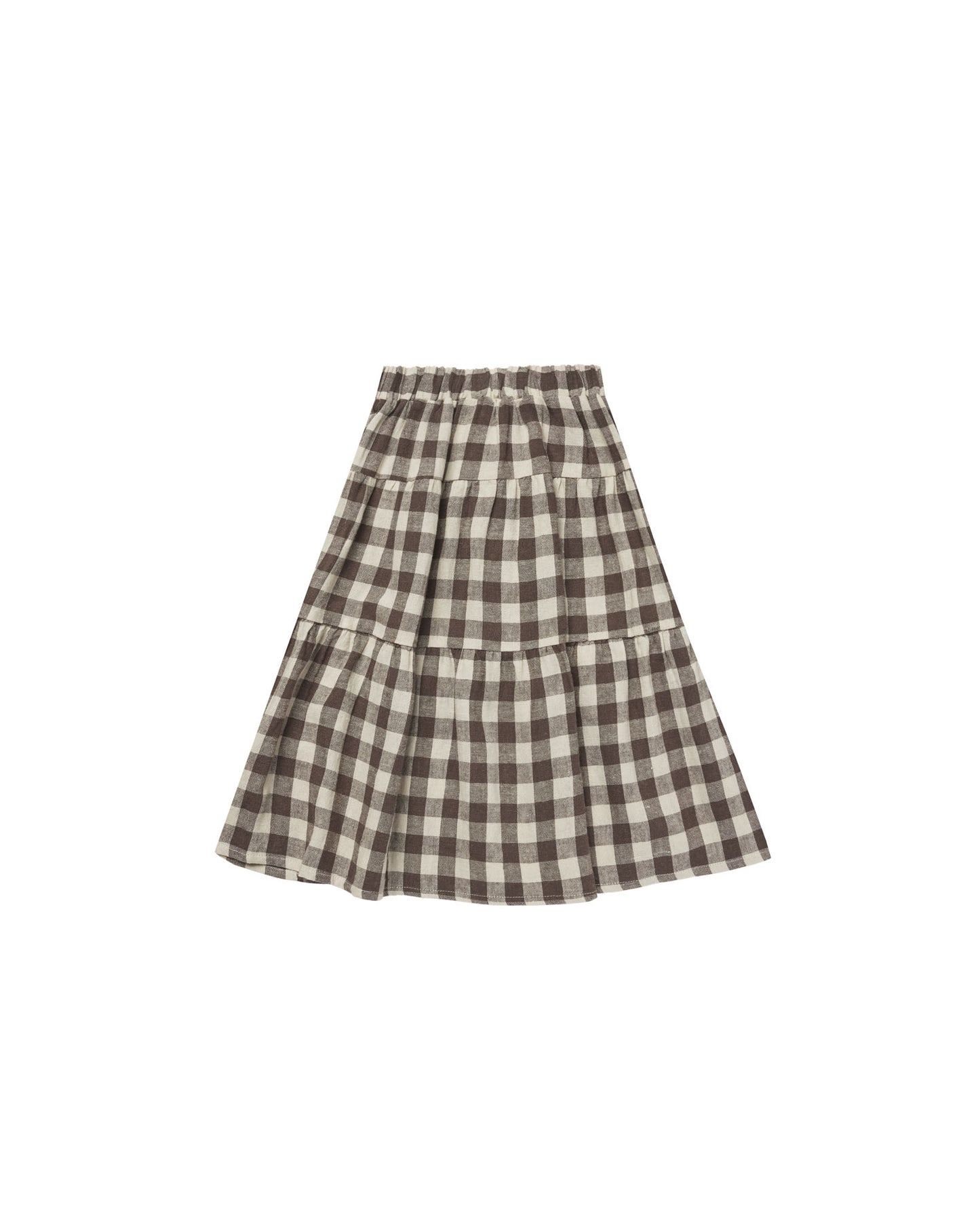 Rylee + Cru Tiered Midi Skirt Natural Charcoal Check