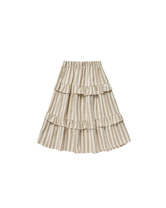 Rylee + Cru Ruffle Midi Skirt Autumn Stripe