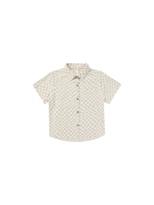 Rylee + Cru Collared Short Sleeve Shirt Dove Check