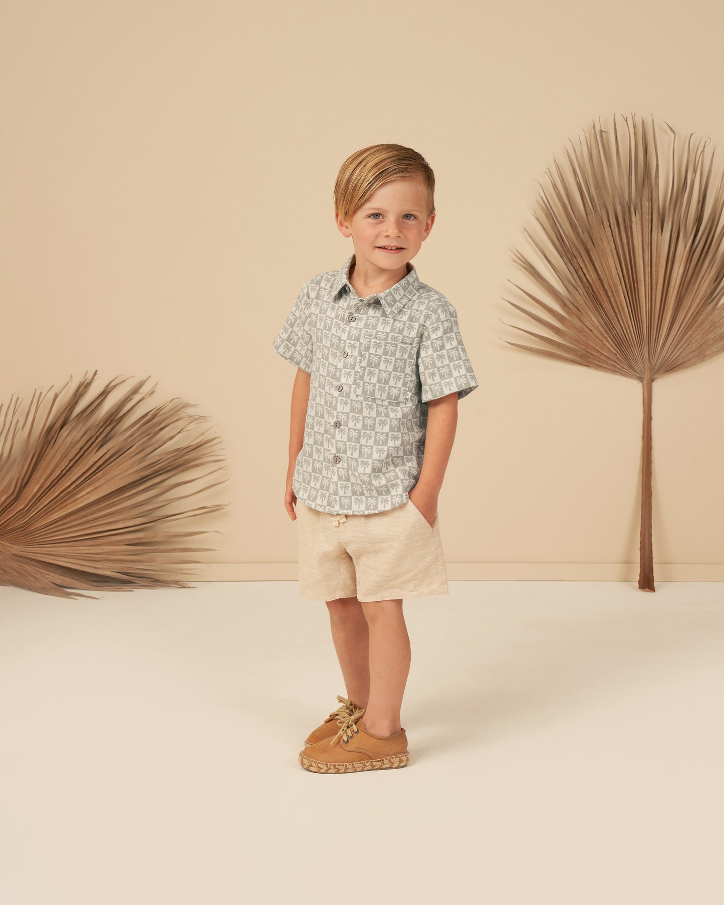 Rylee + Cru Collared Short Sleeve Shirt Palm Check