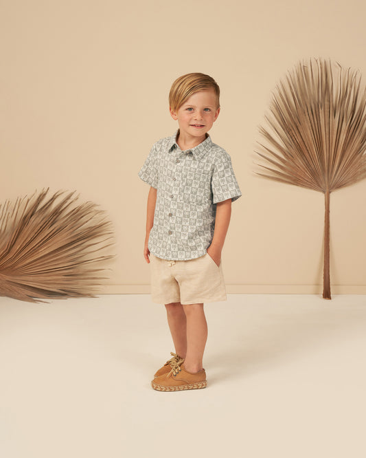 Rylee + Cru Collared Short Sleeve Shirt Palm Check