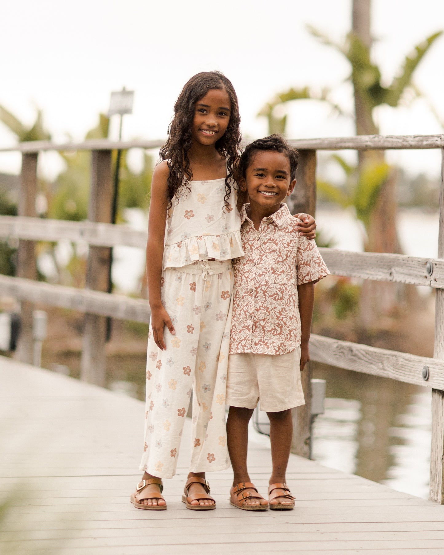 Rylee + Cru Collared Short Sleeve Shirt Plumeria