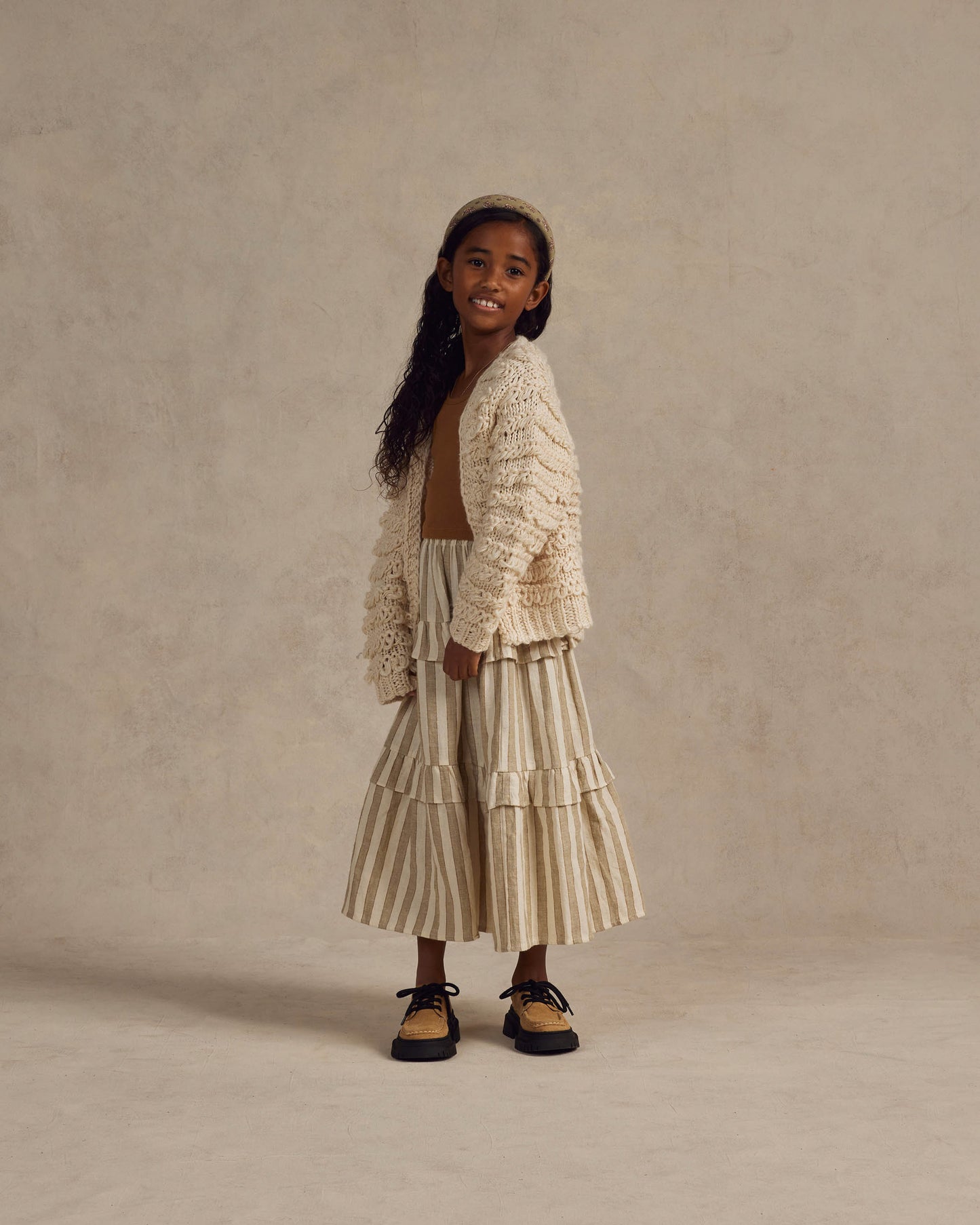Rylee + Cru Ruffle Midi Skirt Autumn Stripe