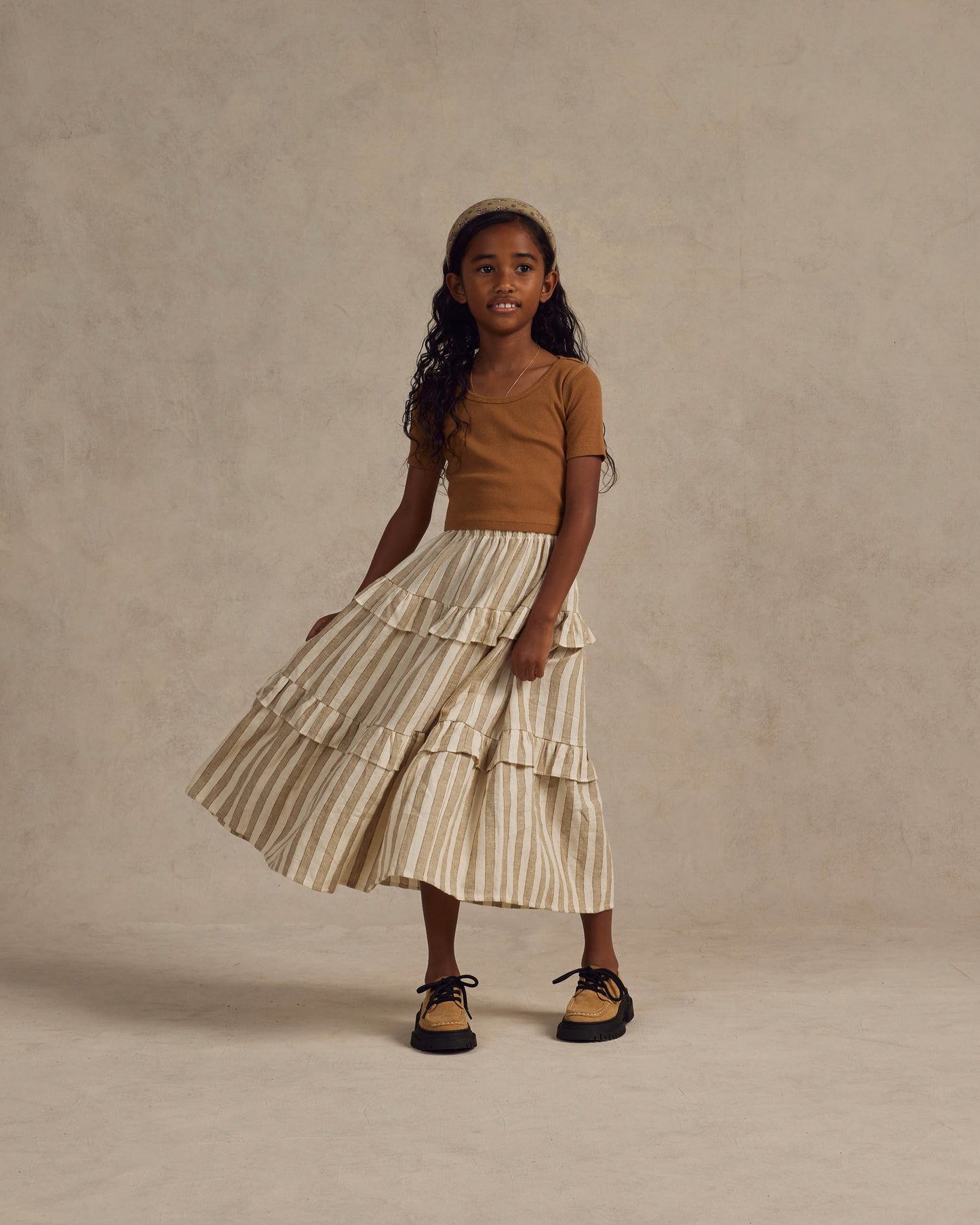 Rylee + Cru Ruffle Midi Skirt Autumn Stripe