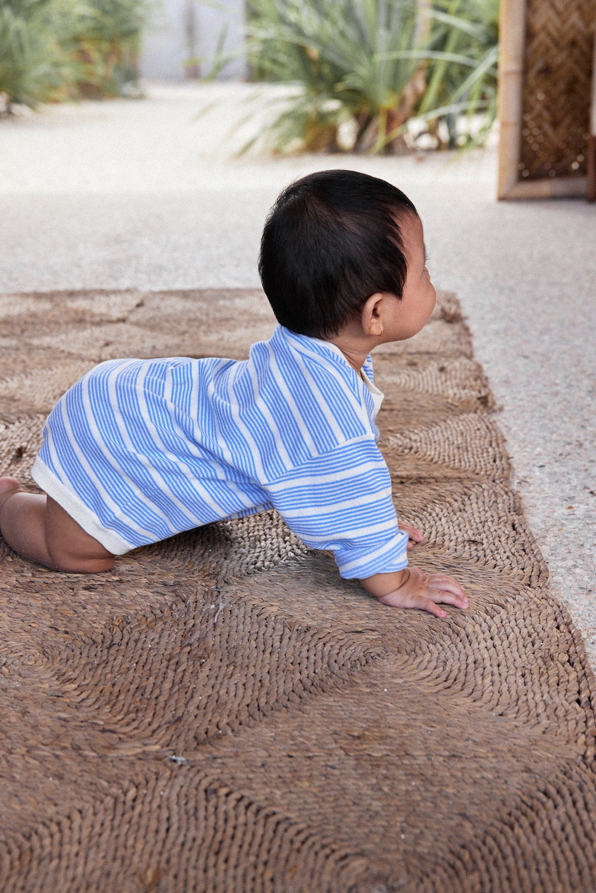 Grown Organic Stripe Romper Marine/Milk
