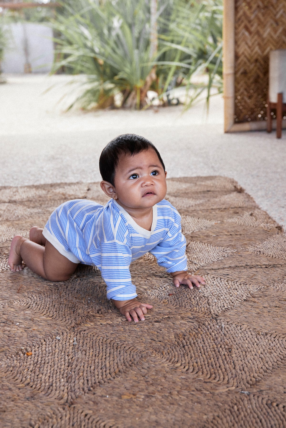 Grown Organic Stripe Romper Marine/Milk