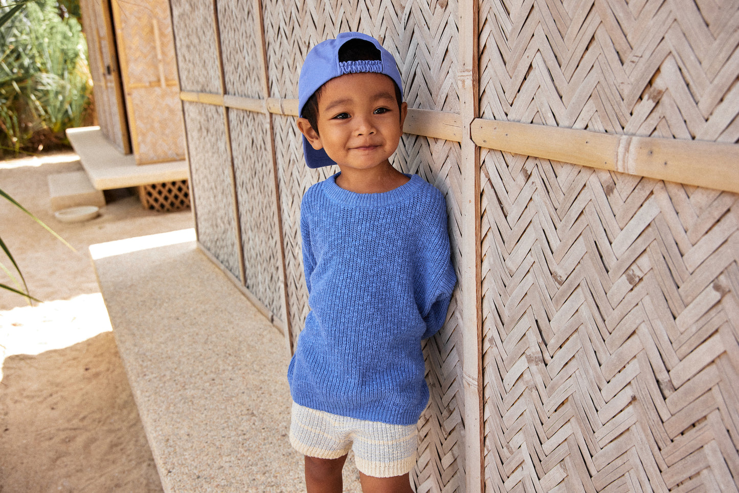 Grown Organic Textured Rib Shorts Aqua/Milk