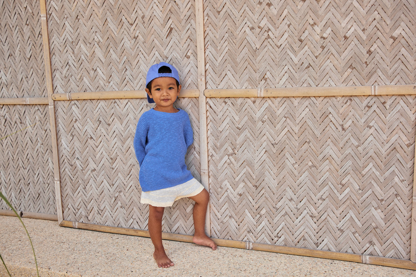Grown Organic Textured Rib Shorts Aqua/Milk