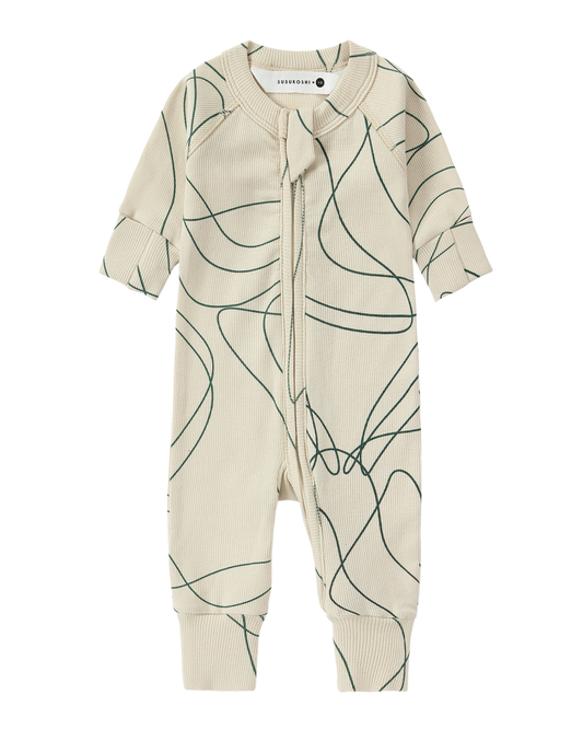 Susukoshi Zip Growsuit Long Sleeve Ripple / Pine