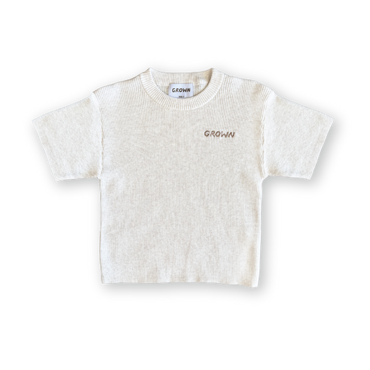 Grown Organic Ribbed Knitted Logo Tee Coconut