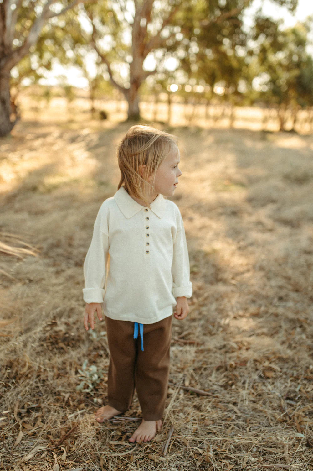 Grown Organic Collar Long Sleeve Tee Milk