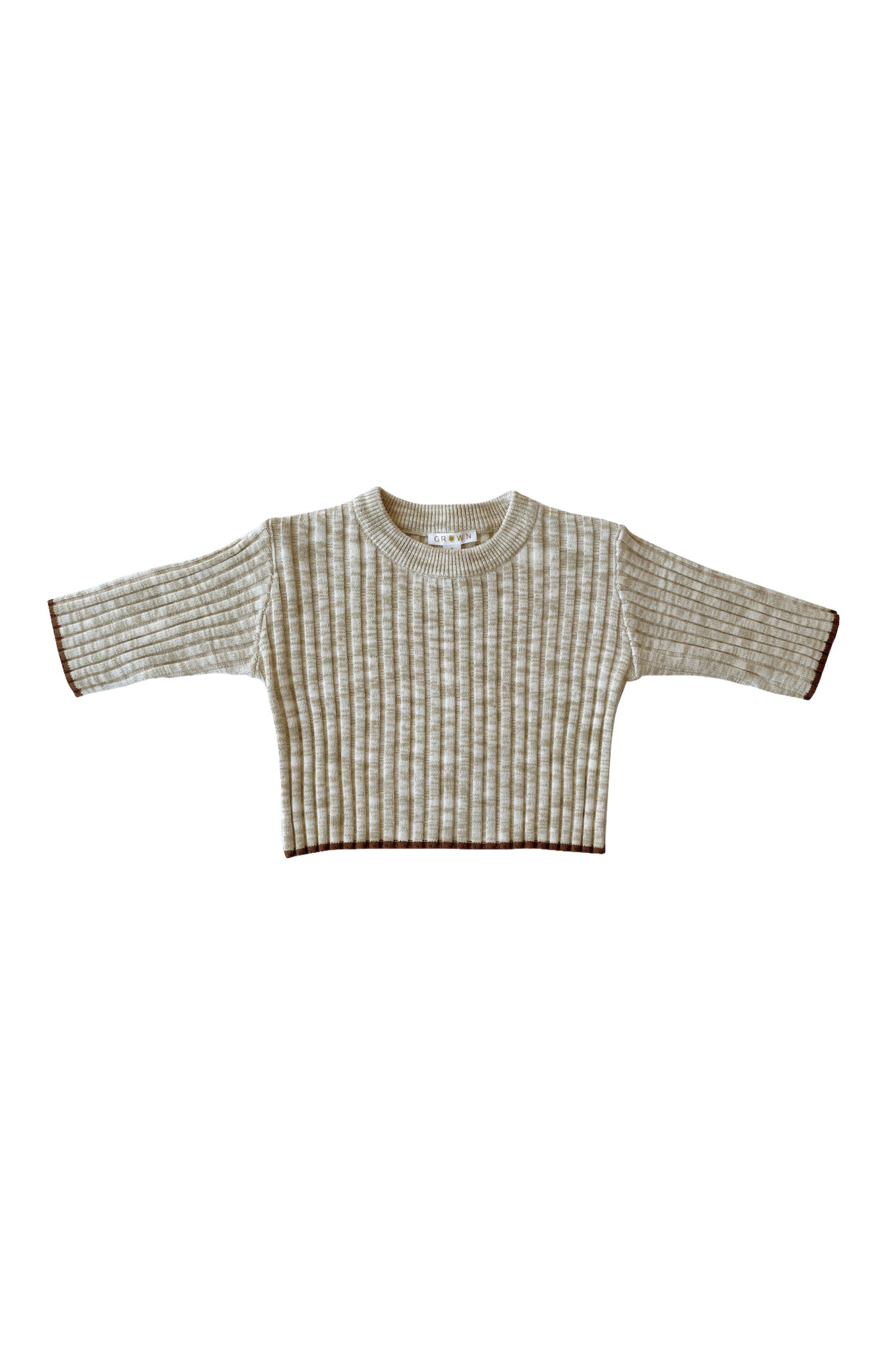 Grown Ribbed Drop Shoulder Pull Over Latte