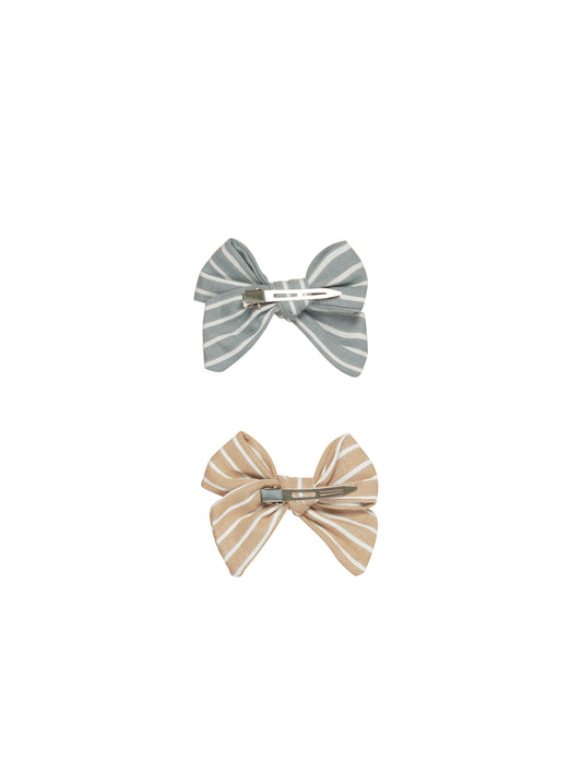 Huxbaby Stripe 2 Pack Hair Bow Teal + Biscuit