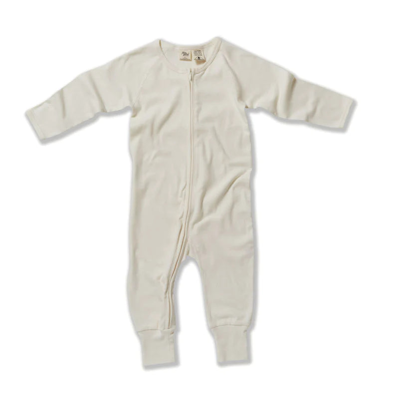 Fibre For Good Long Sleeve Zip Romper Natural White