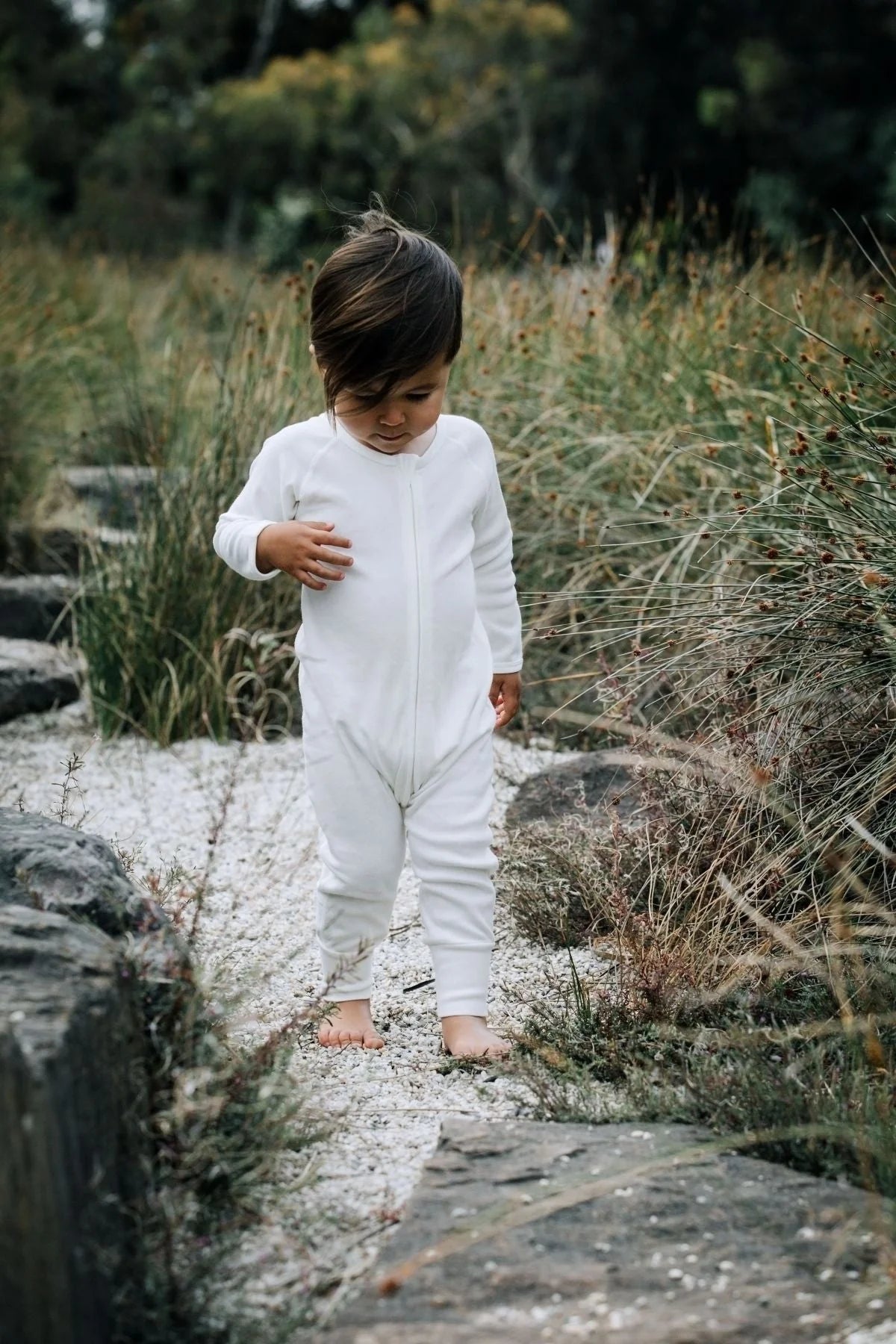Fibre For Good Long Sleeve Zip Romper Natural White
