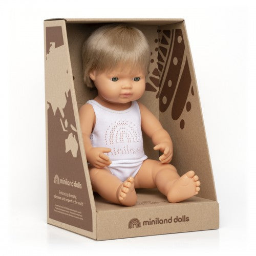 Miniland 38 cm Baby Doll Dark Blond Caucasian Boy