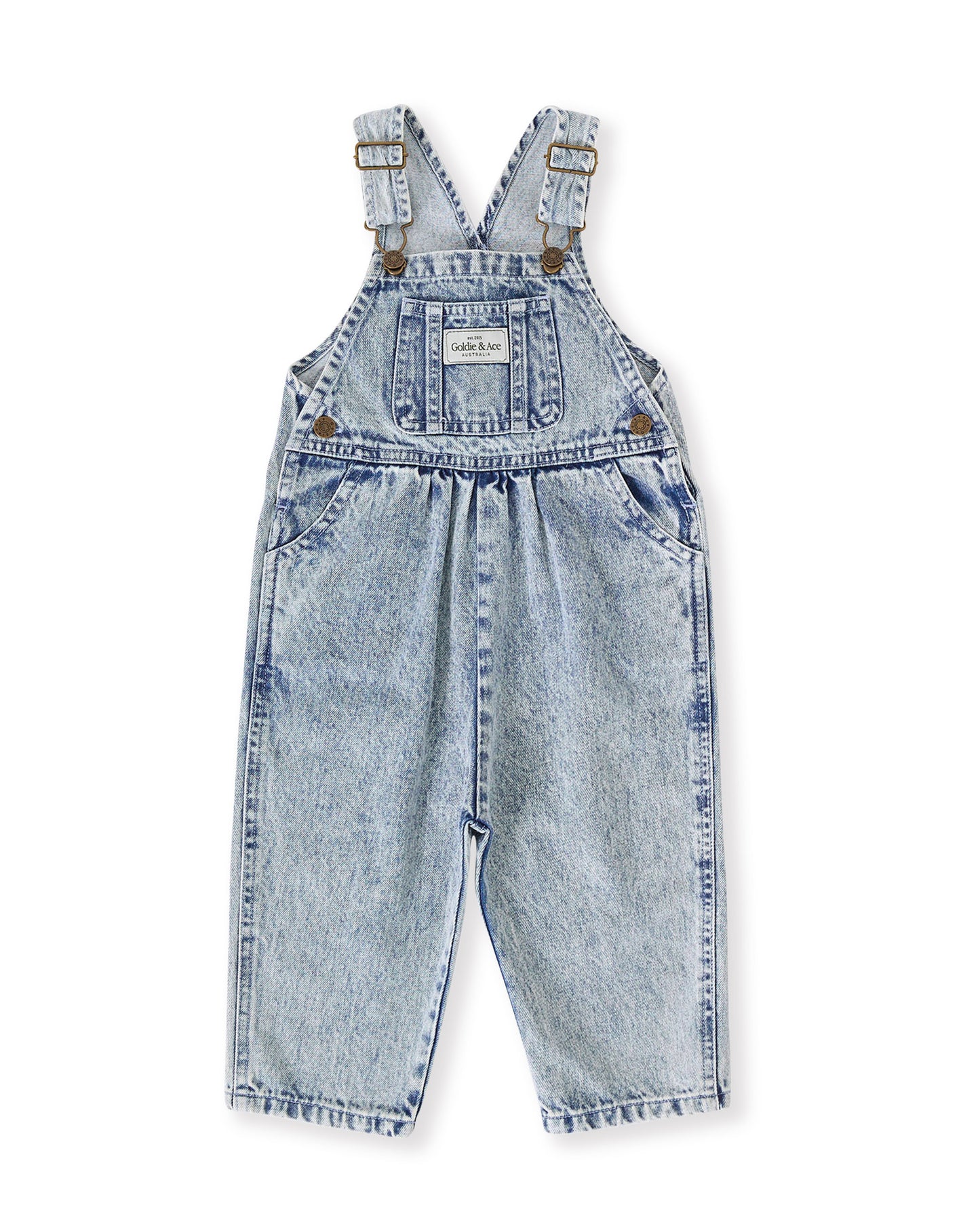Goldie + Ace Austin Vintage Washed Denim Overalls Light Denim