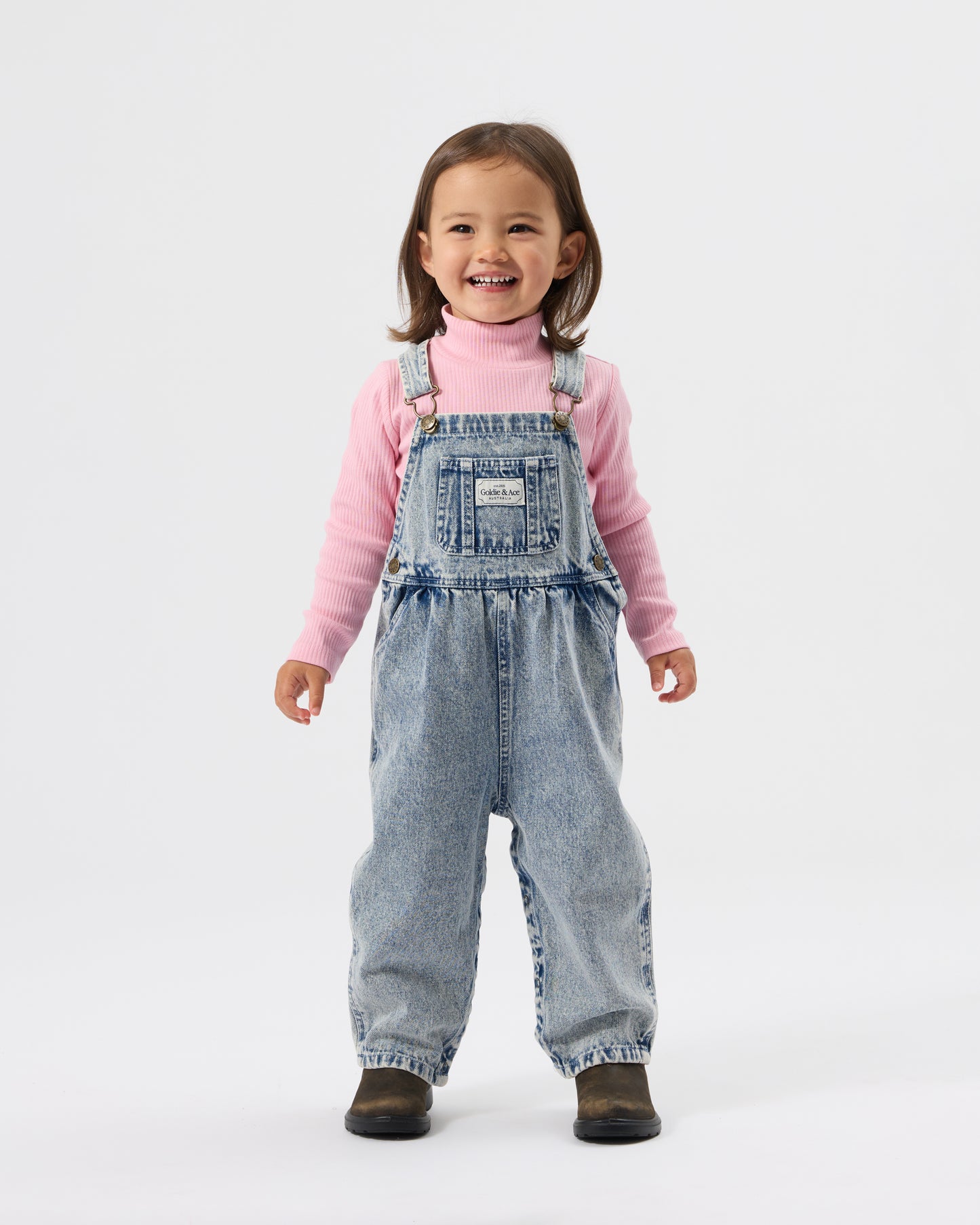 Goldie + Ace Austin Vintage Washed Denim Overalls Light Denim