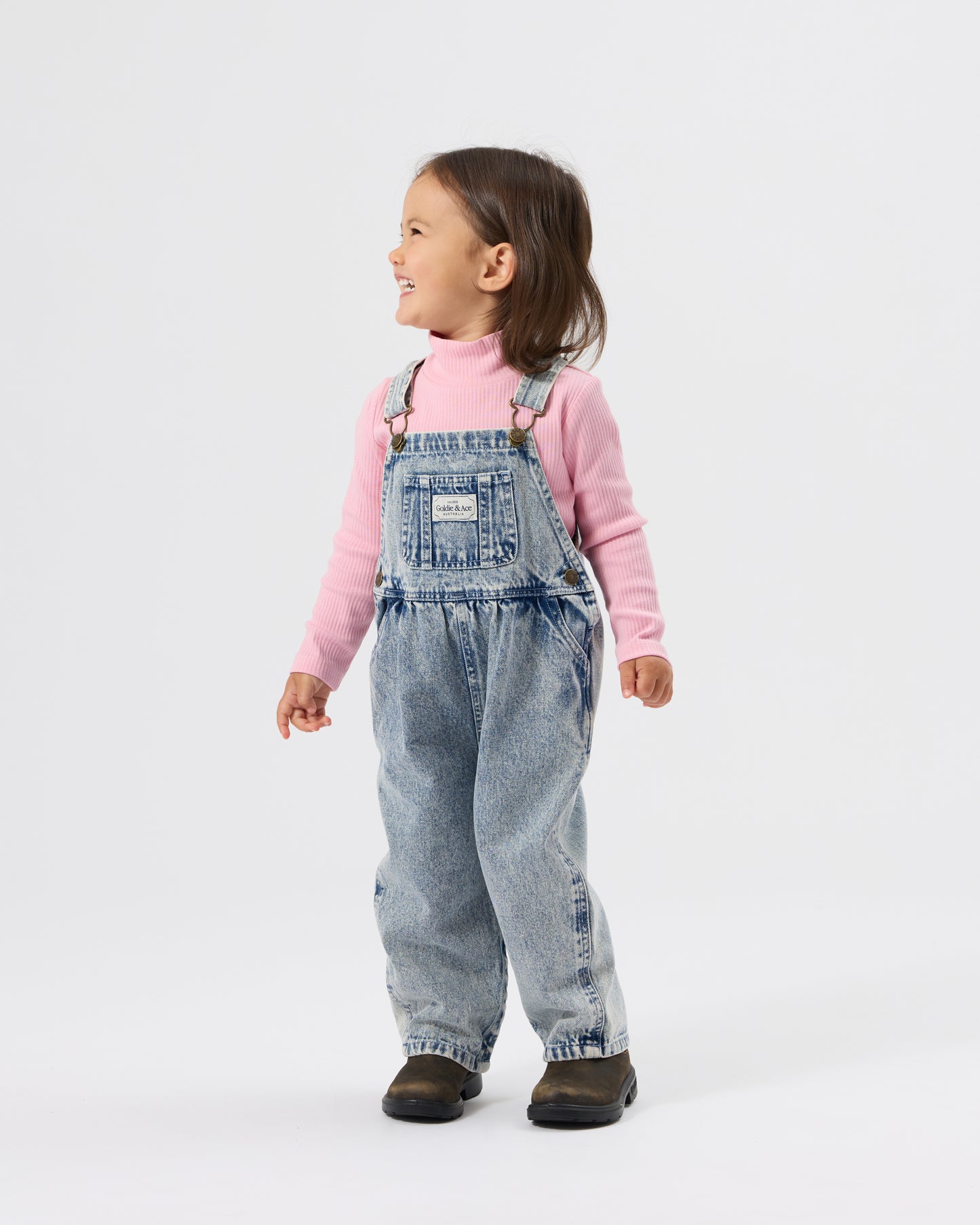 Goldie + Ace Austin Vintage Washed Denim Overalls Light Denim