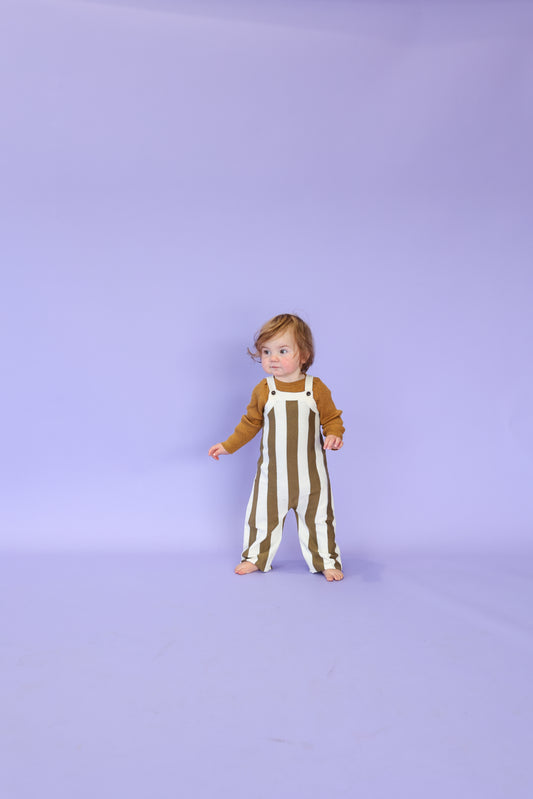Grown Vertical Stripe Knit Overalls Coffee