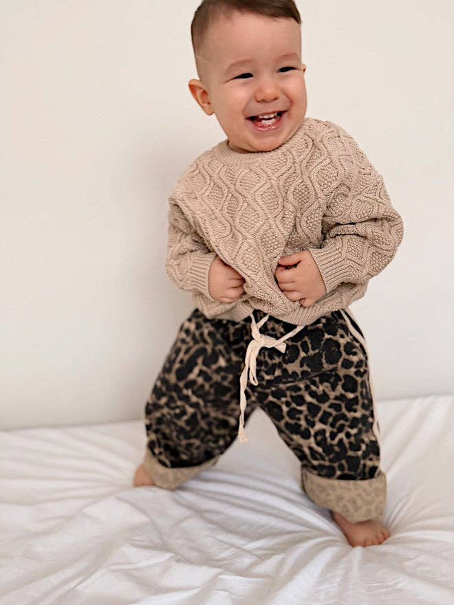Freckles The Label Little Cub Denim Track Pants | Leopard Racer