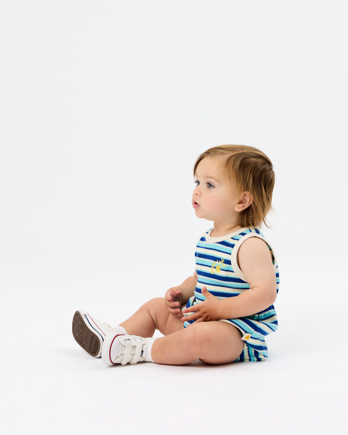 Goldie + Ace Waffle Bubble Romper Blue
